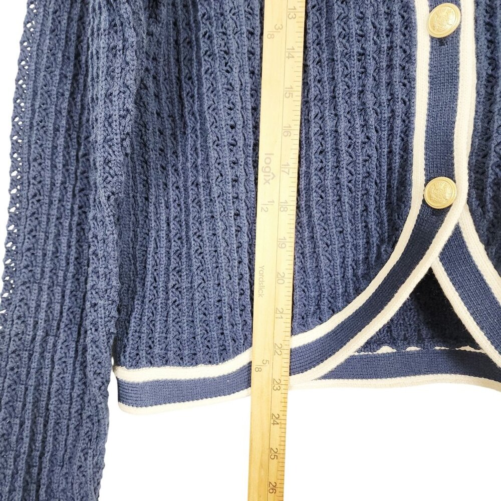 Lucky Brand Navy & White Knit Button Cardigan Sweater Womens M Lightweight New - Picture 7 of 7